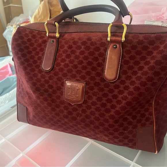 Celine Handbags - Celine Suede Boston Bag Large